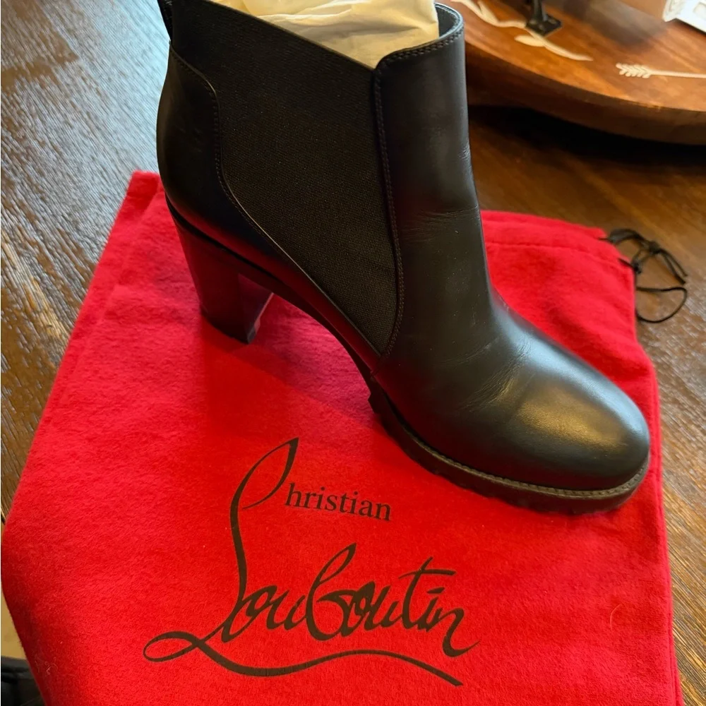 Christian Louboutin Black Chunky Heel Boots - Picture 2 of 8